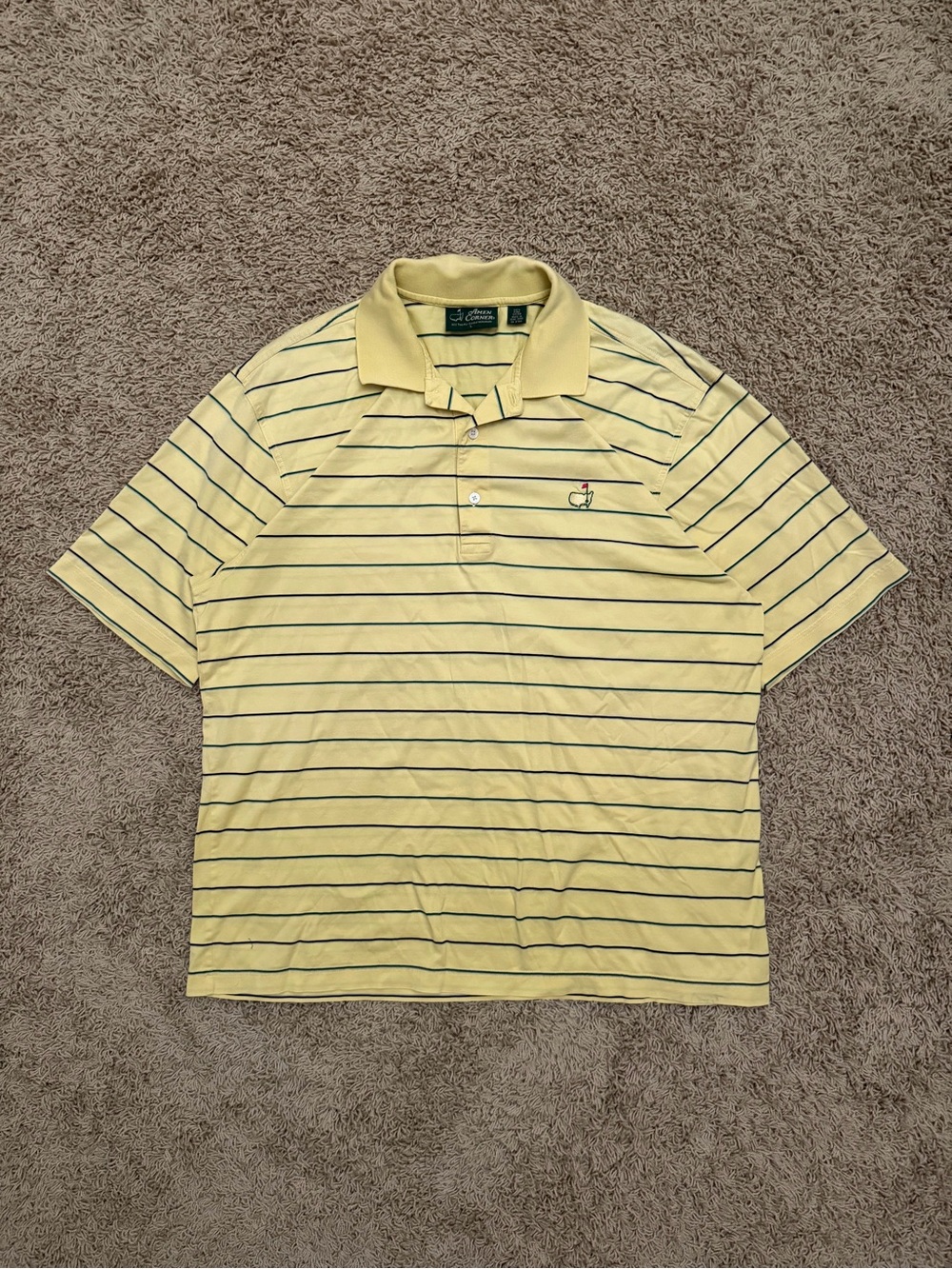 MASTERS Amen Corner Stripe Golf Polo Shirt Mens L Large Yellow Embroidered